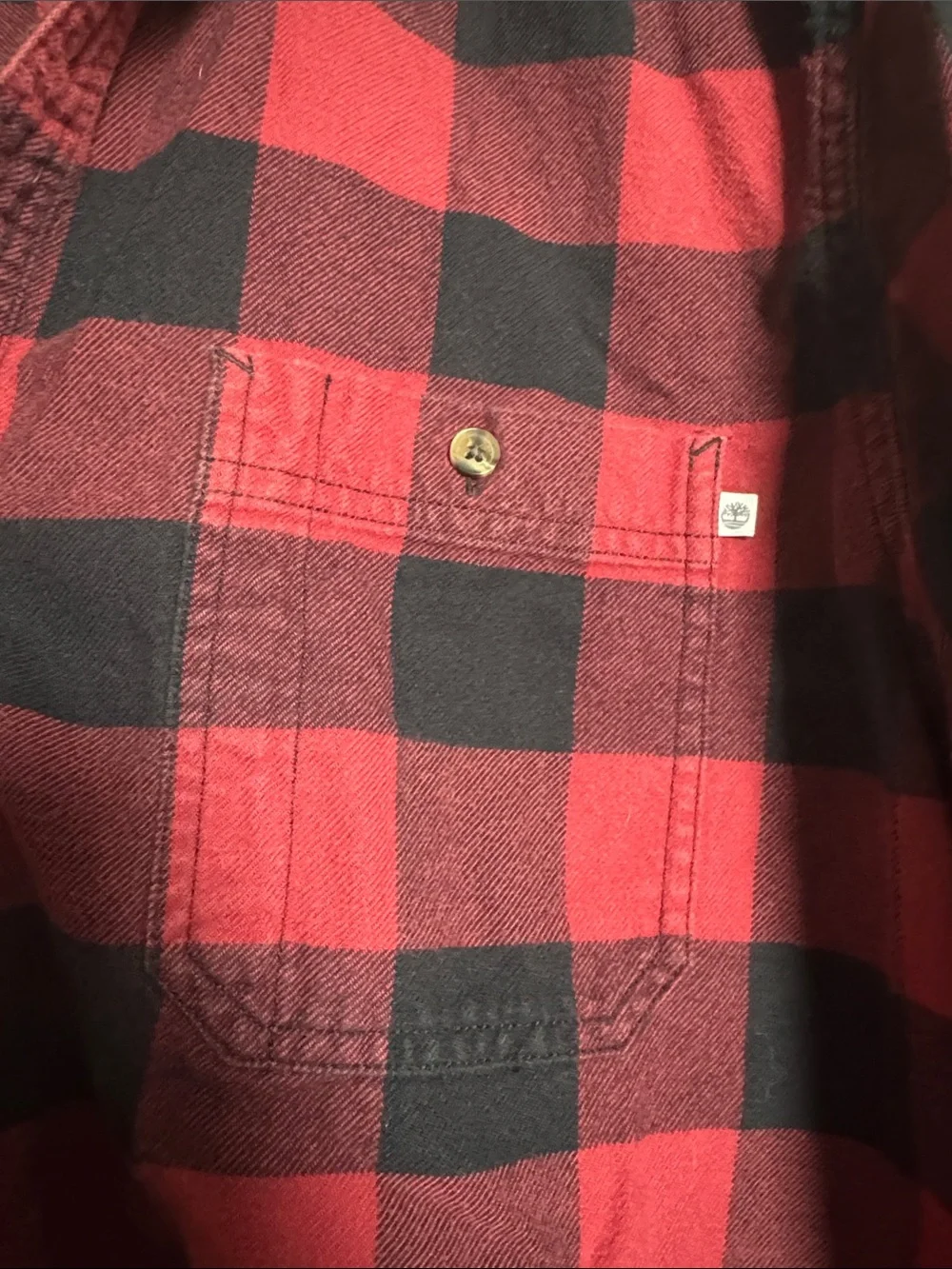 Timberland Red and Black Plaid Button-Up Shirt